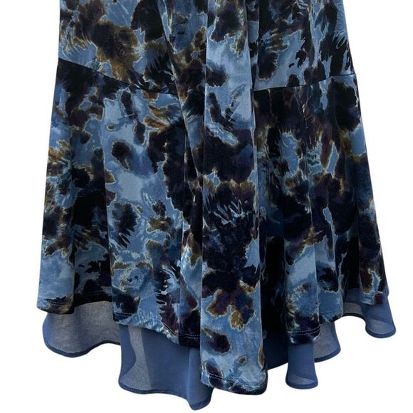 LOGO by Lori Goldstein Peplum Cardigan Womens 1X Blue Brown Floral Chiffon Trim - Picture 12 of 15